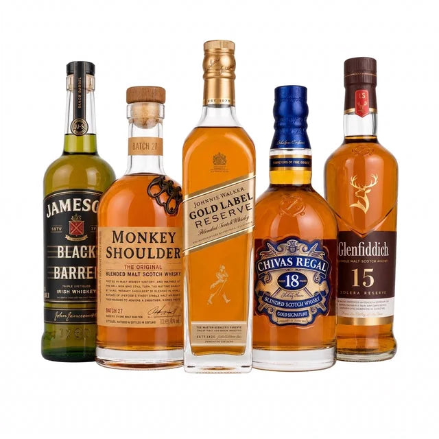 Jameson Black, Monkey Shoulder, Gold Label Reserve, Chivas 18 & Glenfiddich 15
